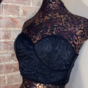 Bebe Black Bustier with Floral Design